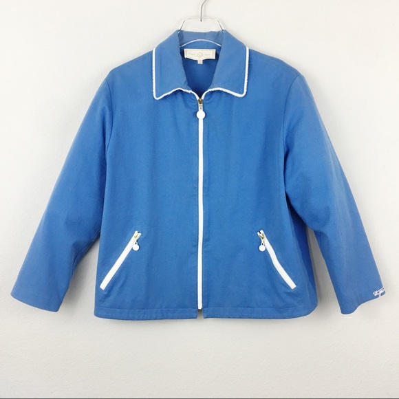St. John Sport | Blue White Zipper Jacket | Medium - Picture 1 of 5